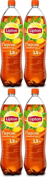 Холодный чай Lipton черный персик 1,5 л, комплект: 4 упаковки по 1.5 л
