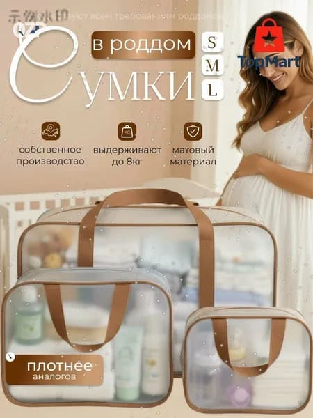 Сумки в роддом прозрачные для беременных набор 3 шт. без наполнения мамы и малыша