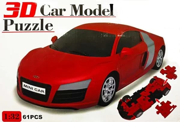 Пазл 3D ABtoys Модель автомобиля 61 деталь, масштаб 1:32 - Ba2618-Red