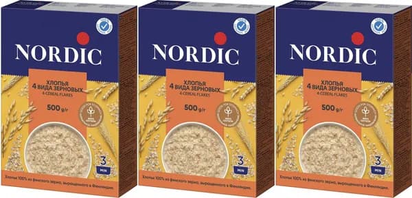 Хлопья Nordic 4 вида зерновых, комплект: 3 упаковки по 500 г