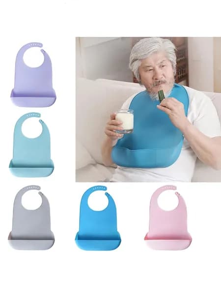 Водонепроницаемый силиконовый нагрудник для взрослых, для дома и больниц, Светло-голубой