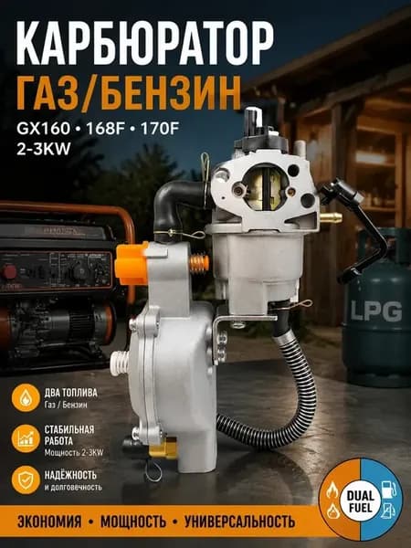 Карбюратор газ бензин на генератор 3 квт 168f 170f