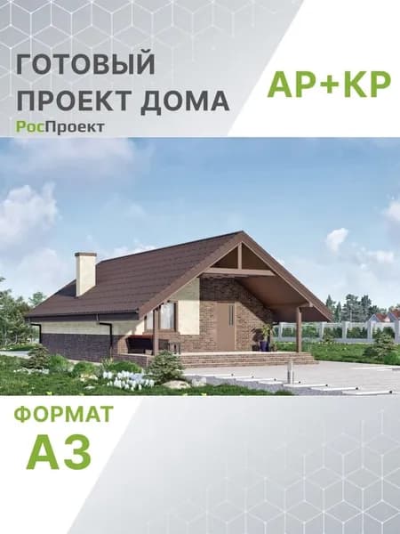 Проект RPg3633 - Оодноэтажный дом с террасой, спальней и отделкой облицовочным кирпичом (55 м2, 7м x14м)