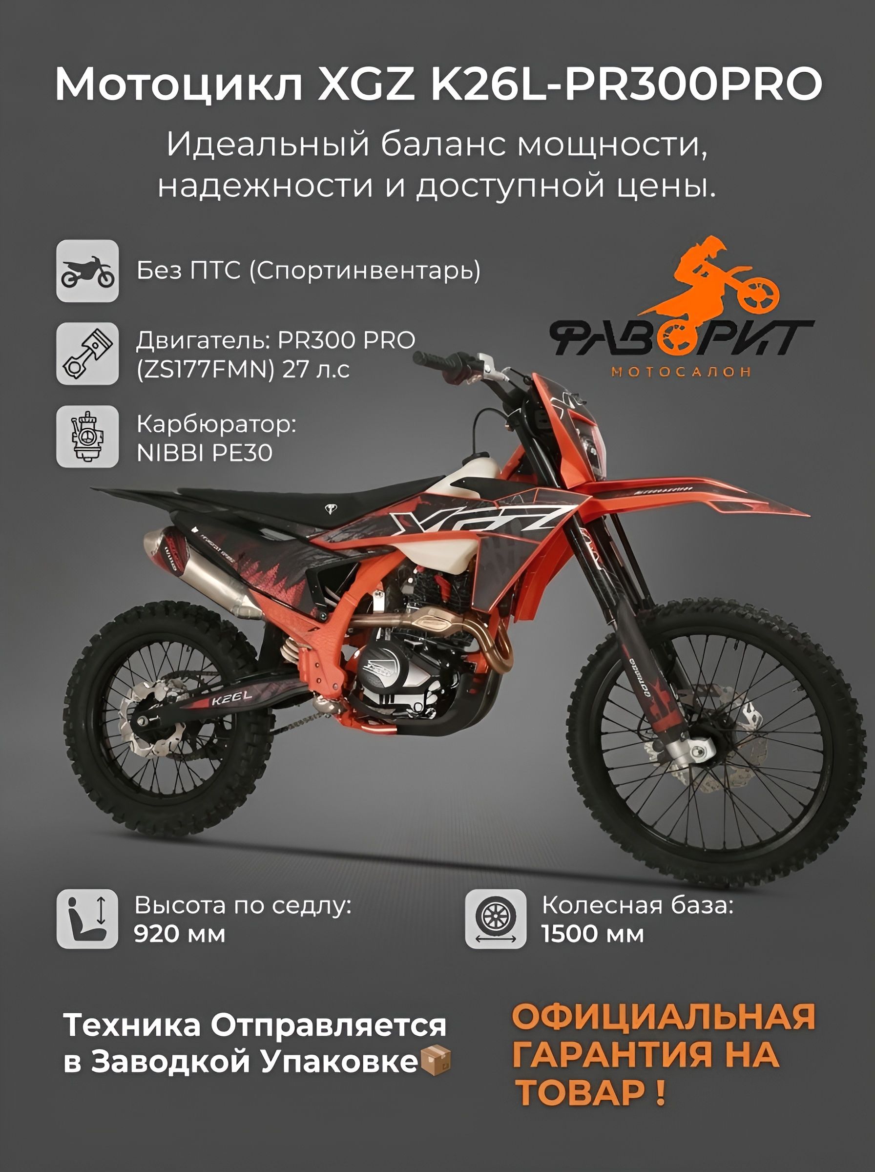 Мотоцикл XGZ K26L-PR300 PRO 21/18
