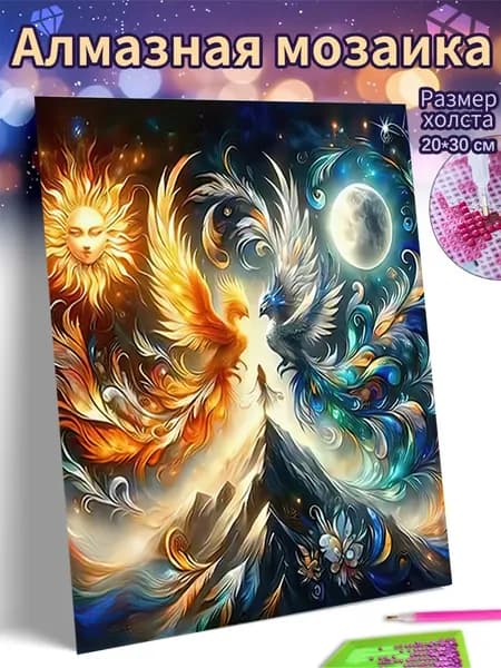 Алмазная мозаика холст 20X30 "Солнце и Луна: Два Мира"/ Картина алмазная стразами