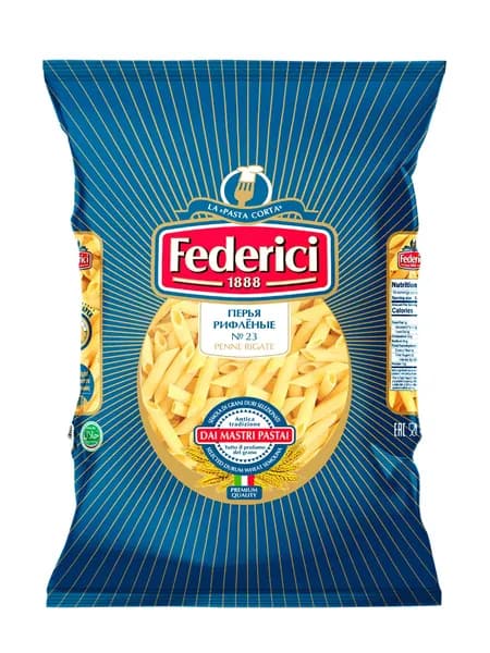 Макароны Federici перья рифленые №23, из твёрдых сортов пшеницы, 1 кг