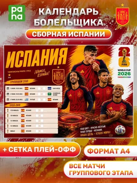 Постер сборная Испании Чемпионат Мира 2026, Ямаль, Педри, Родри