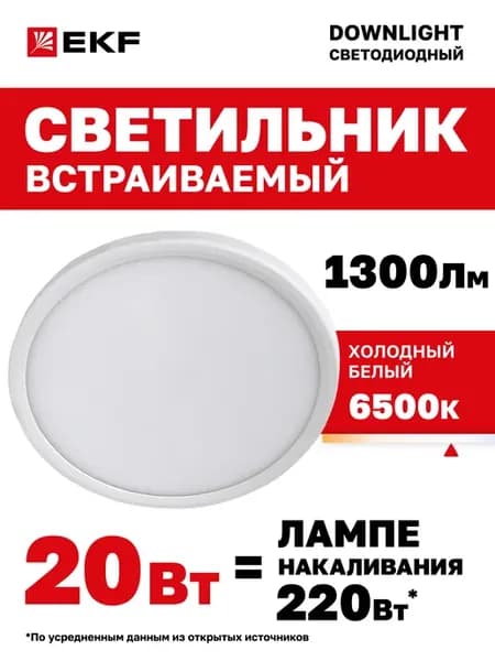 Светильник встраиваемый ДВО1010 20Вт 6500K (холодный свет)