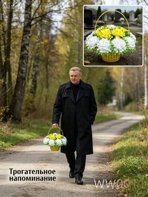 Корзина ритуальная с искусственными цветами
