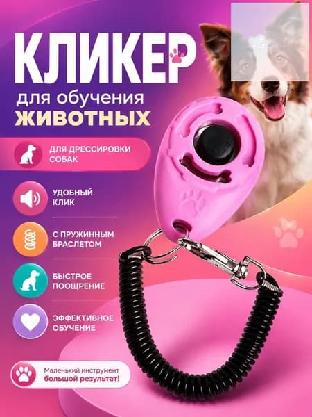 Кликер для дрессировки собак и кошек с браслетом и карабином, розовый
