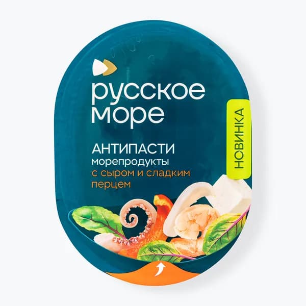 Антипасти из морепродуктов с сыром и сладким перцем в масле 180 г, Русское море