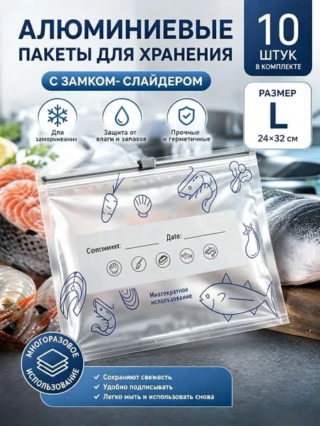 Пакет для хранения свежих продуктов с выдвижным замком из алюминиевой фольги