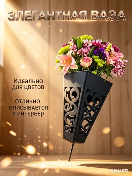 ГЕАЛФИС - это ритуальная ваза с устойчивым к атмосферным воздействиям рисунком, используемая для украшения памятников и надгробий, имитирующая металлический материал