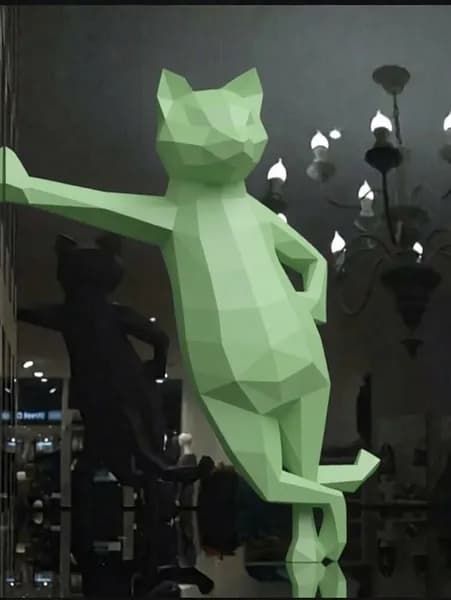 Набор для сборки полигональной фигуры "Кот зеленый" / 3D модель/ В наборе ножницы, клей, линейка