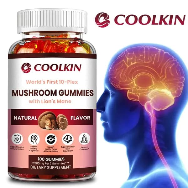 Coolkin - 10 жевательных конфет со вкусом грибов, 2500 мг - Поддерживает иммунную систему, когнитивные функции, концентрацию внимания, мозговое кровообращение и эмоциональное спокойствие.