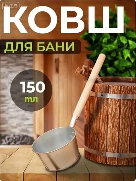 Бондарное изделие для бани Ковш для бани, 0.12 л