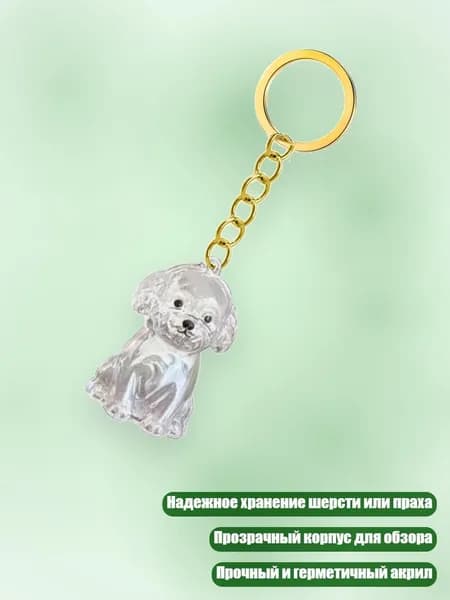 Ключница для хранения шерсти и праха питомца в прозрачном корпусе, - Бишон