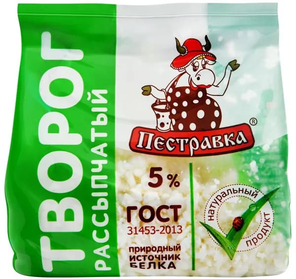 Творог ПЕСТРАВКА 5%, без змж, 200г 2 шт.