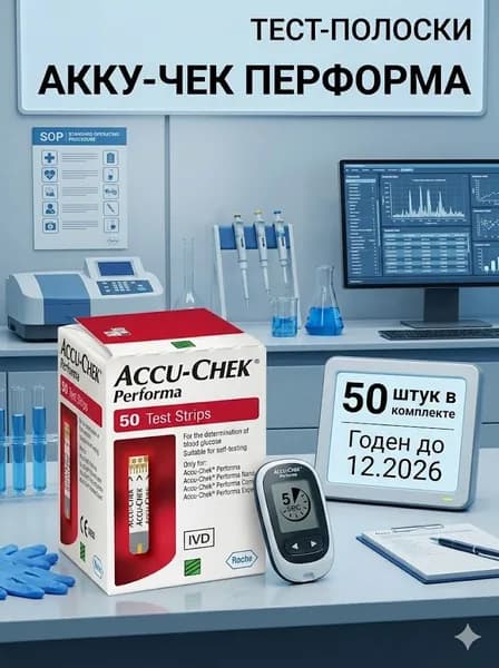 Тест-полоски для глюкометра Акку-Чек Перформа, 50шт 12.2026.