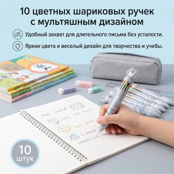 12-цветная шариковая ручка, нажимная, многоцветная, для заметок, с рисунком "Радужный пони"