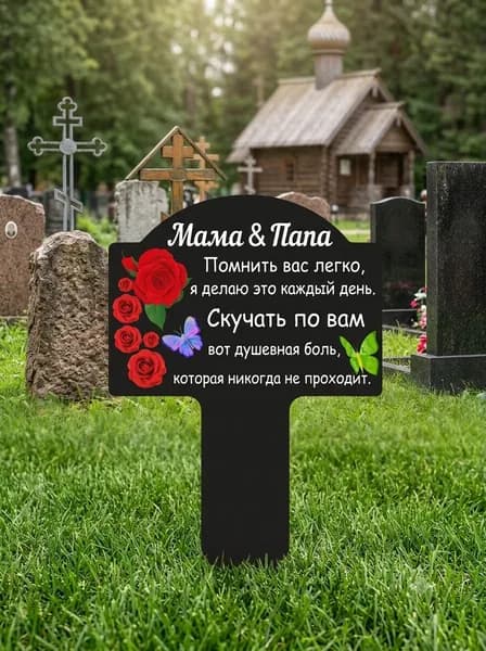 Памятная табличка на могилу, с индивидуальной гравировкой, дизайн "Бабочка", металлическая, 22x15 см, цвет черный