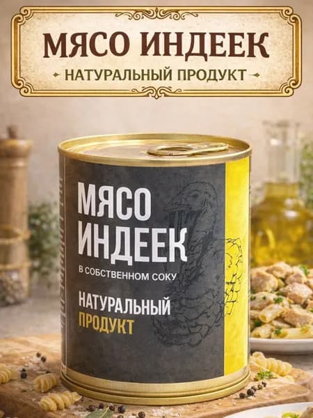 Мясо индеек в с/с мясные консервы, тушенка, 250г ключ, МПК Салют