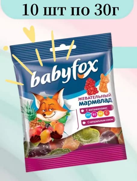 BabyFox, мармелад жевательный с соком ягод и фруктов, 30 г