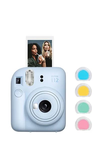 Fujifilm Instax Mini 12 фотоаппарат синий и набор из 4 цветных линз