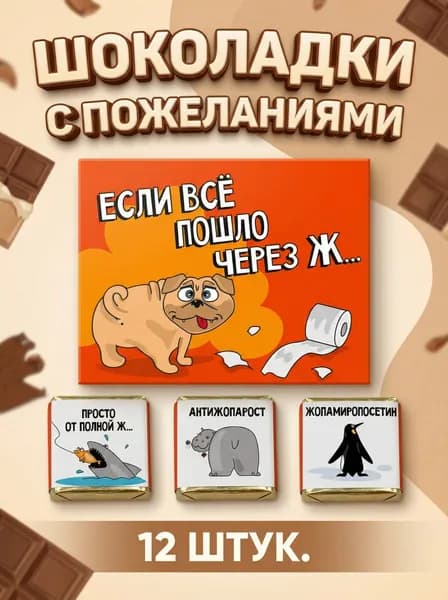 Подарочный набор бельгийского шоколада с юмором, 12 мини-шоколадок с забавными надписями