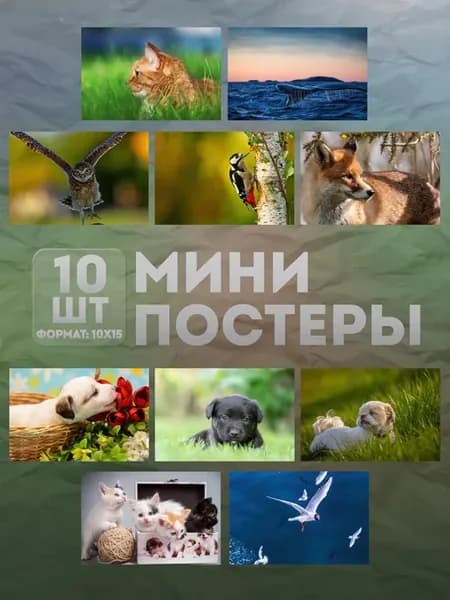 Мини постеры (набор) «Животные» 10 шт