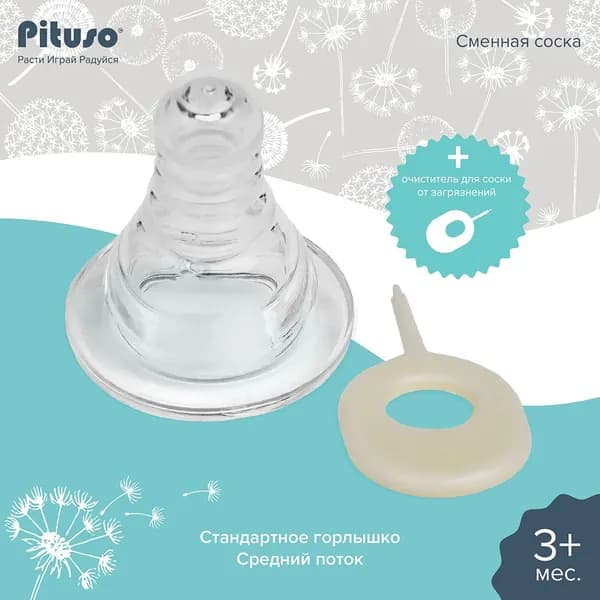 Сменная соска для бутылочки Pituso стандартное горло М (средний поток)