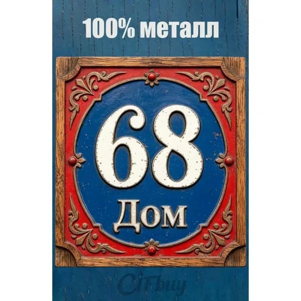 Табличка с номером дома 68 Классический цвет, металл, 20х20 см.