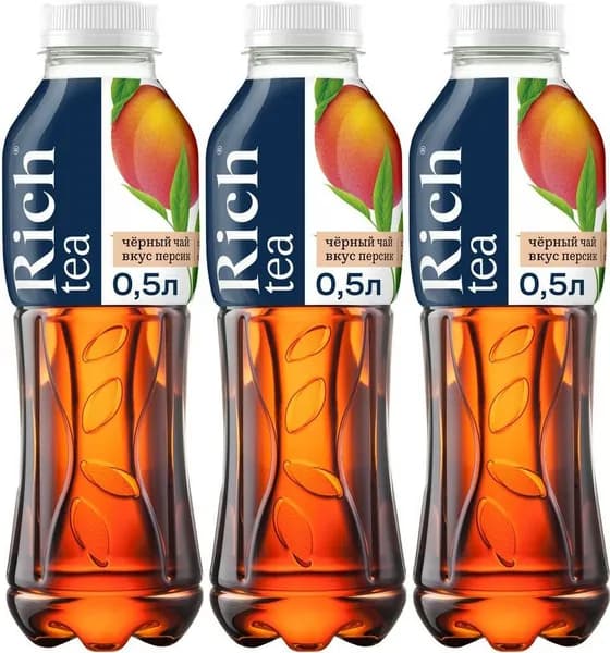 Холодный чай Rich черный с персиком 0,5 л, комплект: 3 бутылки по 0.5 л