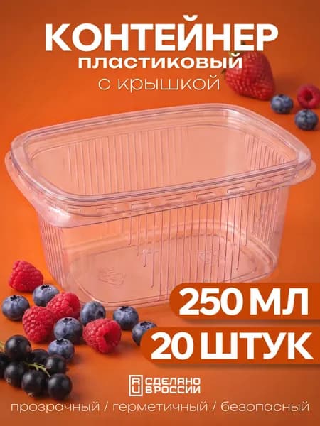 Контейнеры пищевые одноразовые с крышками, 250 мл, 20 шт., для хранения и заморозки