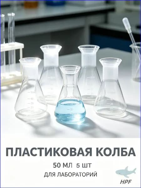 Популярный набор бутылей для лабораторных опытов из прозрачного материала объемом 50 мл, в комплекте из 5 экземпляров, габаритами 8x5x5 см.