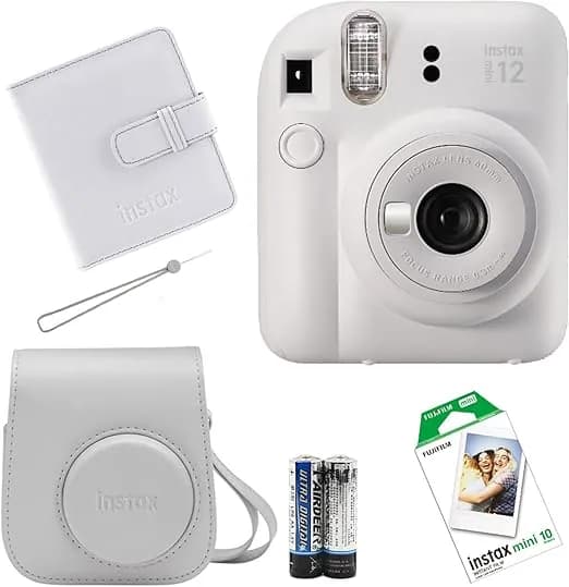 Фотоаппарат Instax Fujifilm Mini 12 белый, сумка, вешалка, аккумулятор, 10 пленок, альбом