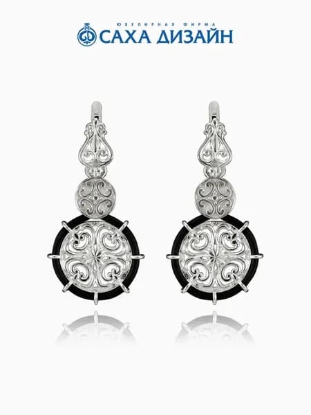 Серьги серебро 925 якутские узоры с каучуком