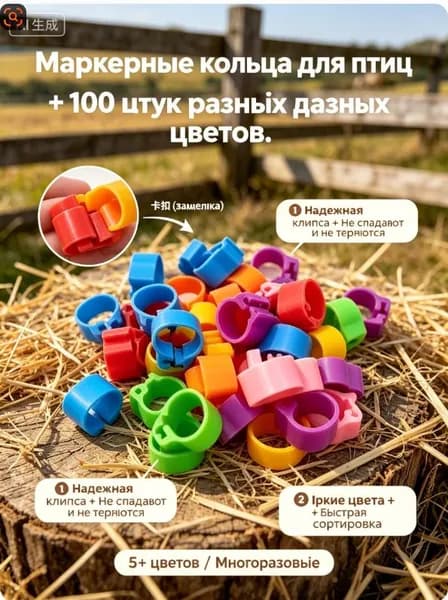 Маркерные кольца для домашней птицы, пластиковые цветные клипсы-идентификаторы с защелкой, универсальный набор бирок для кур, голубей, уток, перепелов и гусей.