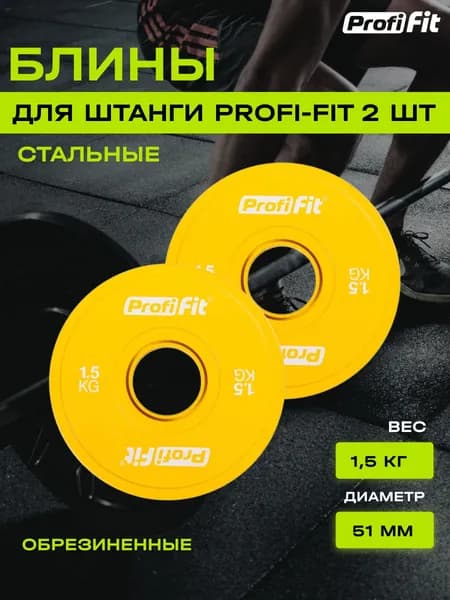 Блин для штанги и гантели PROFI-FIT обрезиненный, набор 2 шт по 1,5 кг