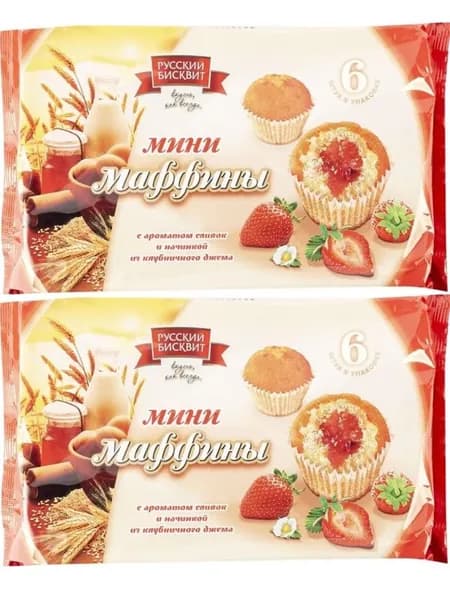 Мини-маффины Русский Бисквит клубника сливки 200 г 2 шт