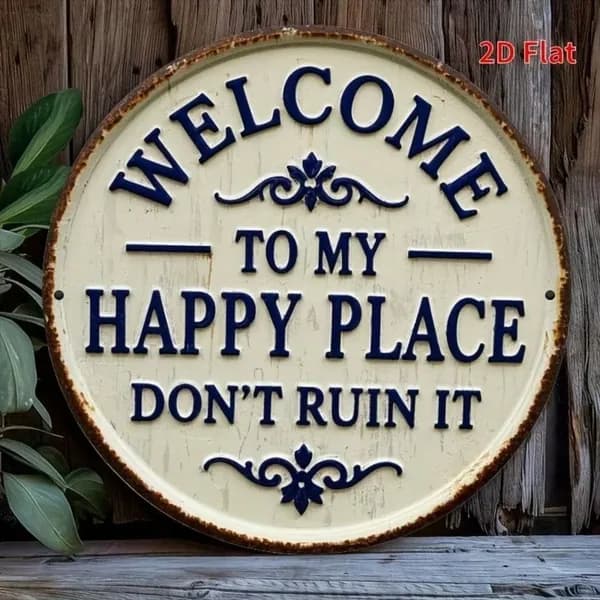 Металлический постер на стену, Винтажная табличка Welcome to My Happy Place Donut 8x8 дюймов, Интерьер для кухни в стиле лофт