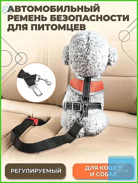 Ремень безопасности для собак в машину, черный