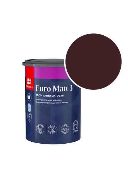Краска интерьерная Tikkurila/Tikkivala Euro Matt 3 RAL 3007 (Чёрно-красный - Black red) 0,9 л