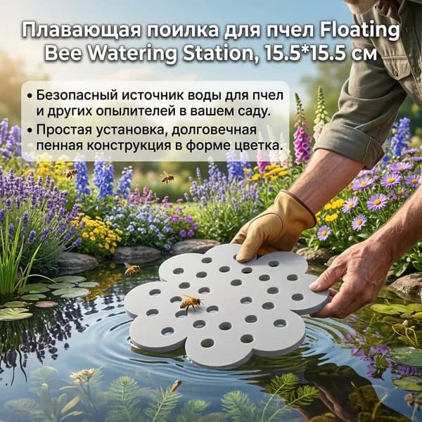 Плавающая поилка для пчел, уличная, пластиковая, в форме цветка, зеленая