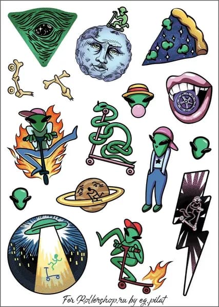 Наклейки на самокат Rollershop Stickers UFO