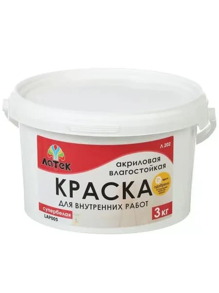 Краска водно-дисперсионная Оптимист Латек Л202 акриловая влагостойкая матовая, 3 кг