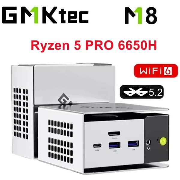 Мини-ПК M8 AMD R5 PRO 6650H LPDDR5 мини ПК (AMD Ryzen 5 PRO 6650H, RAM 16 ГБ, SSD 500 ГБ, AMD Radeon, Windows 11 Pro), 中国, серебристый