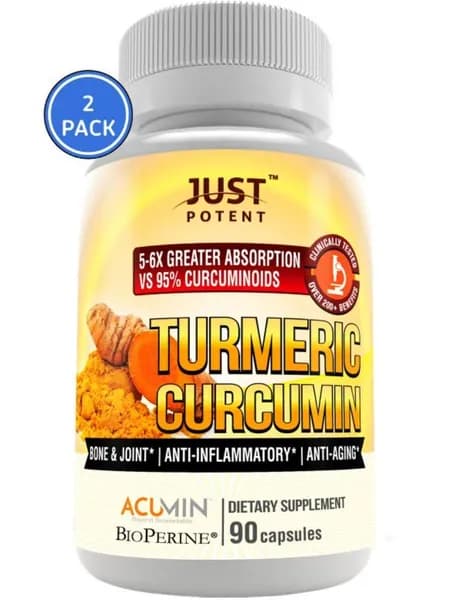 Капсулы Just Potent Super Absorption с куркумином: антиоксиданты + здоровье костей и суставов, 90 капсул.