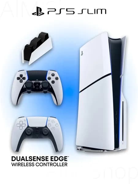 Игровая приставка Sony PlayStation 5 Slim с дисководом + 2 геймпад Dualsence EDGE (белый, White) + зарядная станция