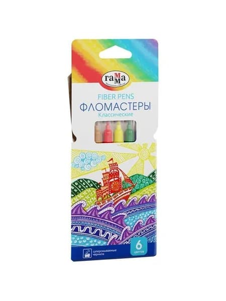 Фломастеры ГАММА "Классические", 6 цветов, картонная коробка